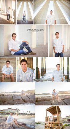 a collage of photos with the same man in white shirt and blue jeans, sitting on