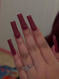 Burgundy  Collar   Galaxy,Geometric,Plain Bare Nails Embellished   Nail,Hand & Foot Care Simple French Style, Solid Color Acrylic Nails, Dance Nails, Red Matte Nails, Plum Nails, Wine Nails, Mint Nails, Long Square Nails, Lipstick Nails