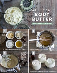 the recipe for homemade whipped body butter is shown on an instagramture page, with instructions to make it