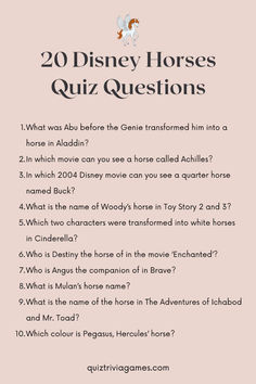 the disney horse quiz questions are shown