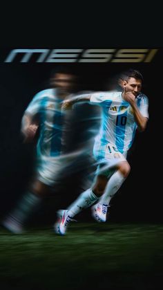 the soccer player is running with the ball in his hand and blurry image behind him