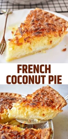 french coconut pie on a plate with a fork