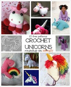 crochet unicorns are featured in this collage