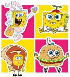 spongebob stickers are shown in four different colors