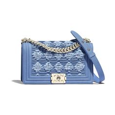 BOY CHANEL Handbag - Light Blue - Pleated Denim & Gold-Tone Metal - Default view - see full sized version Blue Chanel Bag, Blue Chanel, Pearl Clutch Bag, Boy Chanel, Chanel Chevron, Pleated Denim, Metal Boy, Chanel Handbag, Cheap Purses