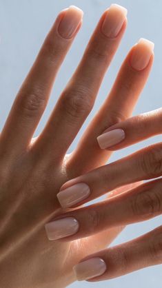 Neutral Nails Olive Skin, Pale Hands Nail Color, Nude Squoval Nails, Russian Manicure