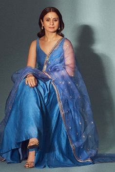Buy Blue Anarkali Chanderi Embroidered Zari And Sequin Work Leaf Set With Dupatta For Women by PRIYAL PRAKASH Online at Aza Fashions. Sleeveless Churidar Designs, Blue Anarkali Dress, Blue Colour Suit, Sleeveless Anarkali, Chanderi Anarkali, Anarkali Designs, Diwali Dresses, Blue Anarkali, Indian Women Fashion