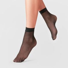 Women's Fishnet & 20D Sheer 2pk Anklet Socks - A New Day™ Black One Size Sheer Black Socks, Sheer Ankle Socks, Black Sheer Socks, Fishnet Ankle Socks, Black Anklet, Fishnet Socks, Nylon Socks, Cute Stockings, Sheer Socks