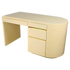 a white desk with two drawers sitting on it's side, against a white background
