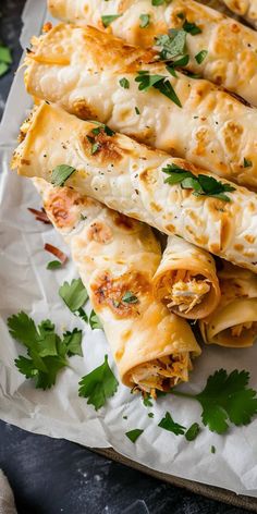 an image of some food on a plate with cilantro and parmesan