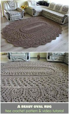 the crocheted rug is made with yarn