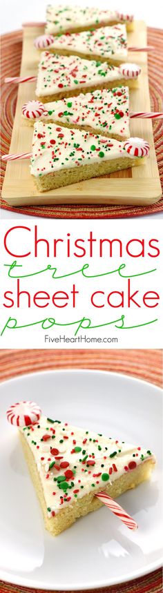 christmas sheet cake on a plate with candy canes