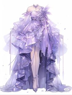 White Dress Design, Purple And White Dress, Digital Dress, Character Fashion