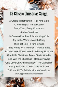 a christmas song with the words 32 classic christmas songs