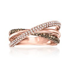 LeVian - Le Vian .67ct t. w. Chocolate, Vanilla Diamond Highway Ring in 14kt Strawberry Gold. Size 7. With a rich history dating back to the 15th century, Le Vian jewelry is well known for its decadent designs and innovative use of color. This luxe highway ring wraps the finger in crisscrossing bands studded with .67 ct. t. w. round brilliant-cut brown and white diamonds. Finely crafted in polished 14kt rose gold. Black rhodium. 1/4" wide. Le Vian white and brown diamond highway ring. Diamond bi Le Vian Jewelry, Ring Wraps, Levian Jewelry, Diamond Birthstone, Le Vian, Jewelry Rings Diamond, Brown Diamond, Black Rhodium, Ring Diamond