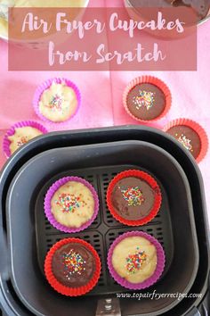 Air Fryer Cupcakes  from Scratch Air Fryer Small Cakes, Air Fryer Cupcake Recipes, Air Fryer Cupcakes, Airfryer Desserts, Air Fryer Cake Recipes, Cupcakes From Scratch, Air Fryer Recipes Dessert, Baking Recipes For Kids, Easy To Bake