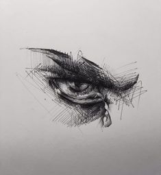 a drawing of an eye that is drawn in black and white