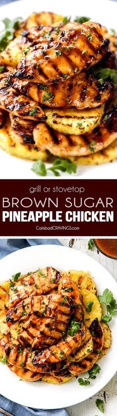 grilled brown sugar pineapple chicken on a white plate