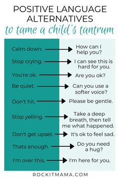 the differences between positive and negative language in children's tantrums, with text overlay