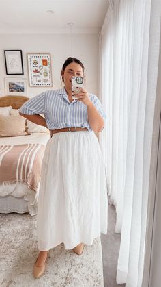 Summer 2024 Plus Size Outfits, Plus Size Coastal Grandmother, Plus Size Coquette Outfits, Outfit Ideas Summer Plus Size, White Skirt Plus Size, Modest Summer Outfits Aesthetic, Plus Size Modest, Outfits Gorditas, Modest Outfit Inspo