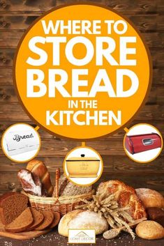 an advertisement for the store bread in the kitchen, with different types of breads