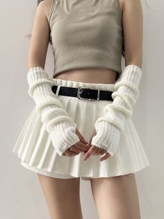 White  Collar  Fabric   Embellished  All Women Accessories Fingerless Gloves Outfit, Arm Warmers Outfit, Gloves Outfit, Clueless Outfits, Kawaii Fashion Outfits, Warm Outfits, Really Cute Outfits, Womens Gloves, White Casual