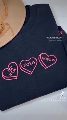 CONVERSATION COWGIRL HEARTS 💘🩷💕 Perfect for Valentine’s Day! Crewneck color: Black Thread color: Hot Pink Conversation Hearts, Converse With Heart, Black Thread