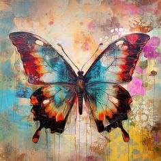 a painting of a butterfly on a colorful background