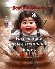 an image of a baby on a bike in the mud with caption that says,