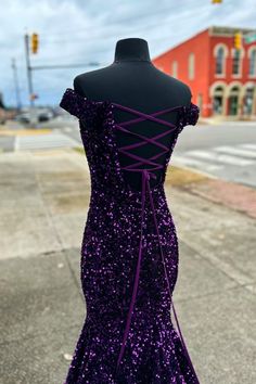 The sparkle purple sequin mermaid long formal dress features an off-the-shoulder and lace-up back. SKU: 3056 Material: Sequin Lace-up back Ship in 7-10 business days Fully lined Built-in bra Size: US 2-16. We offer free returns in 7 days. Please refer to our return policy page for more details. If you have any questions, please get in touch with us at service@dressesforparty.com. Lavender Prom Dress Long, Off The Shoulder Prom Dress, Lavender Prom Dresses, Long Dress Outfits, Halter Evening Dress, Pink Formal Dresses, Purple Prom Dress, Corset Dress Prom, Sequin Prom Dress