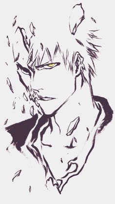 an anime drawing of a man with yellow eyes