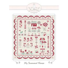 a cross stitch pattern with the words my summer house in red and white on it