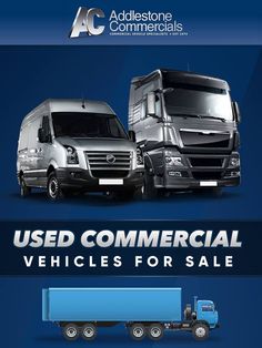 two trucks are shown side by side with the words used commercial vehicles for sale