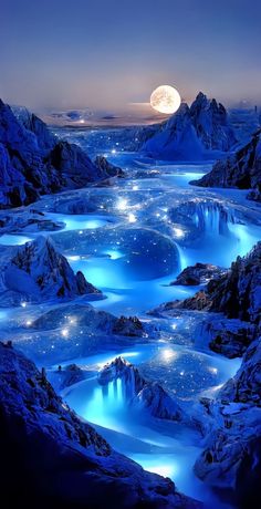 the blue water is illuminated by moonlight lights