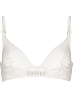 ivory white semi-sheer construction mesh detailing adjustable shoulder straps underwire cup rear clasp fastening Bra Items, Kiki De Montparnasse, Yoko London, Iconic Bags, Versace Outfit, Chanel 2, Demi Fine Jewelry, Boots And Sneakers, Ski Wear