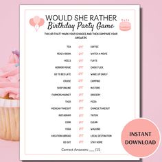 a birthday party game with pink frosted cupcakes