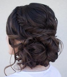 Curly Side Bun + Fishtail Braid Homecoming Hairstyles, Haikyuu Aesthetic, Fall Wedding Hairstyles, Fancy Hairstyles, Dark Brown Hair