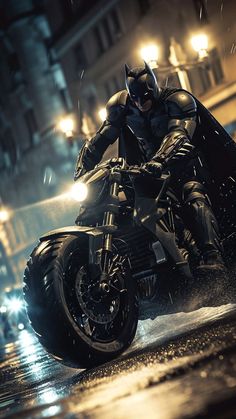 a man riding on the back of a motorcycle in the rain
