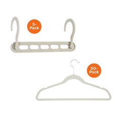 two white plastic hangers with 5 pack