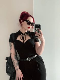 Summer corporate goth outfit, ootd, all black business casual look, summer goth wardrobe Casual Summer Goth Outfits, Corporate Alt Outfits, Goth Professional Outfits, All Black Business Casual, Goth Professional, Clean Goth Outfits, Casual Goth Outfits Summer, Black Business Casual Outfits, Goth Librarian