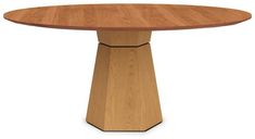 an oval wooden table with two pedestals on one side and a circular wood top