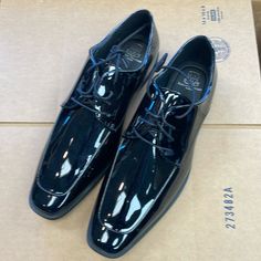 Black Patent Square Toe Tuxedo Shoes Size 14 Medium New Couture, Derby, Oxford, Tuxedo Shoes, Couture Shoes, Shoes Black, Black Shoes, New Color, Men's Shoes