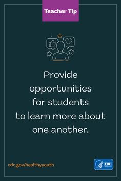 Making time for students to learn about each other helps them feel more connected to school. 💡 Try “Think, Pair, Share”, where students think about a question or discussion topic, discuss it with a peer, and report back to the group. Click to find more classroom management tips. #HealthyYouth #HealthyTeens #BackToSchool #TeacherTips Blended Learning, Think Pair Share, Classroom Management Tips, Discussion Topics, School Staff, Teacher Tips, Online Student