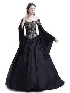 Black Theatrical Vintage Gothic Victorian Ball Dress - Devilnight.co.uk