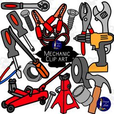 the mechanic clip art includes tools such as wrenches, pliers and other items