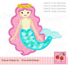 Mermaid long hair mermaid Machine Embroidery Applique Design BIR0326 Hair Mermaid, Baby Dinosaurs, Applique Pattern, Paint Palette, Quilting Ideas