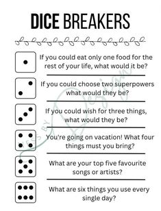 a printable dice breakers game for kids to play with the numbers and words