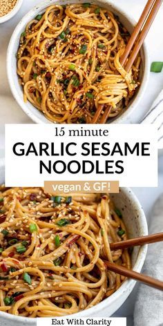 Garlic Sesame Noodles, Sesame Noodles, Noodle Recipe, Vegetarian Healthy, Health Dinner Recipes, Gluten Free Recipes Easy, Recipes Vegetarian, Vegan Dinner Recipes, Few Ingredients