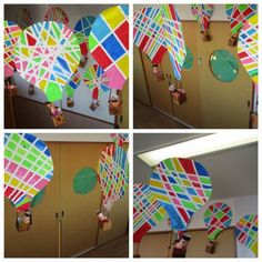 several pictures of colorful kites being flown in the air