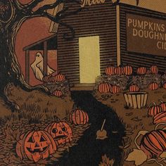 an image of a halloween scene with pumpkins